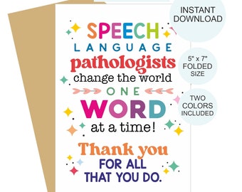 SLP card printable / Speech Language Pathologist card / SLP appreciation card / slp gifts / slp thank you card / slp gift / slp day card PDF