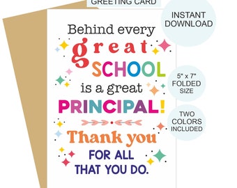 Principal Day card printable / School Principal day card / Principal card / Principal appreciation card / Principal thank you card  2 COLORS