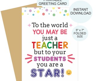 Teacher star card printable / Teacher appreciation card / Teacher thank you card / Teacher appreciation week card / Teacher gift / PDF