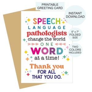Carte SLP imprimable / Carte orthophoniste / Carte de remerciement SLP / Cadeaux slp / Carte de remerciement slp / Cadeau slp / Carte de jour slp PDF
