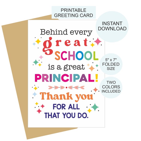 Principal Day card printable / School Principal day card / Principal card / Principal appreciation card / Principal thank you card  2 COLORS