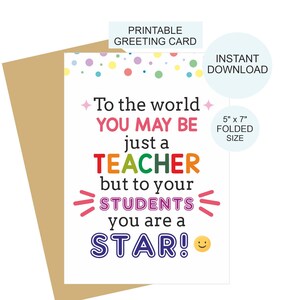 Tarjeta estrella del maestro imprimible / Tarjeta de agradecimiento del maestro / Tarjeta de agradecimiento del maestro / Tarjeta de semana de agradecimiento del maestro / Regalo del maestro / PDF