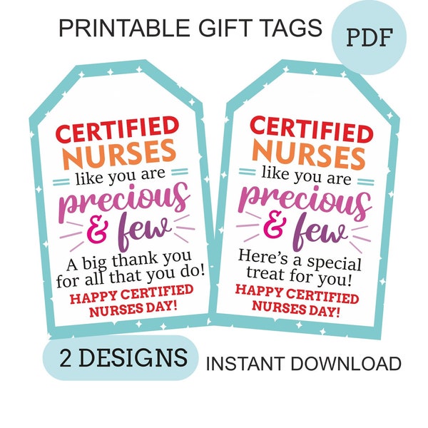 Certified Nurse day treat tags printable / Certified Nurse day thank you tag / PDF / 2 DESIGNS