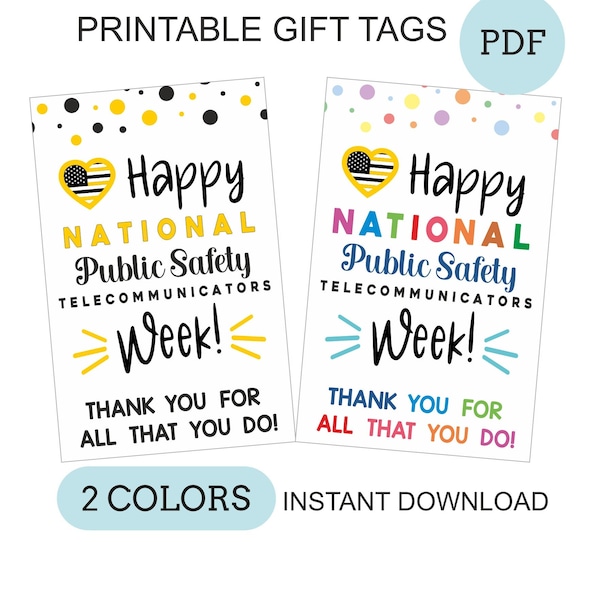 Telecommunicator week thank you tags printable / Telecommunicator gifts / 911 dispatchers week tag / dispatcher week gift tags / 2 COLORS