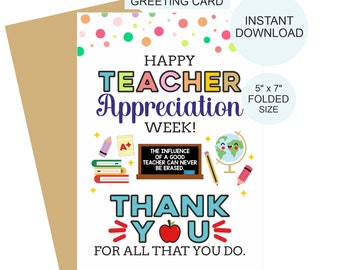 Teacher appreciation week card printable / Teacher thank you card printable / Teacher appreciation card / Thank you teacher card / PDF