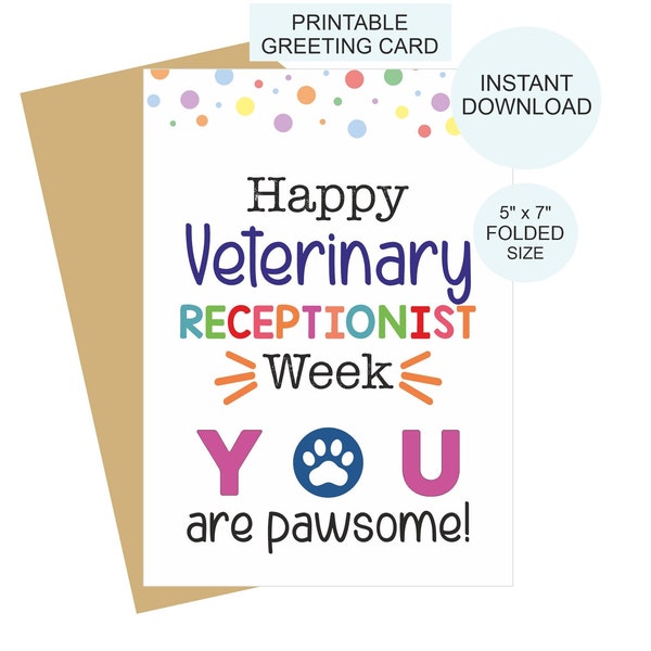 Vet receptionist week card printable / Veterinary Receptionist card / Vet receptionist card / Veterinary receptionist week gifts / PDF