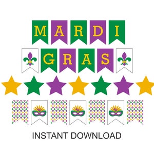 Printable Mardi Gras Banner / Mardi Gras decorations / Mardi gras party decorations / Printable Mardi gras banner for mantle Mardi gras PDF