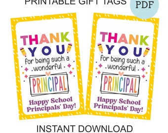 Principal day tag printable / School Principals Day gift tags / Principal appreciation day tag / Principals day thank you tags / PDF