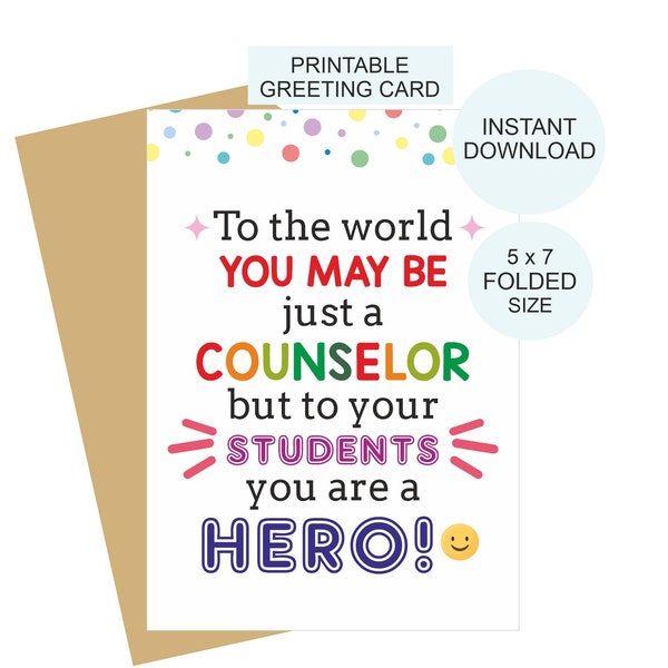 Counselor card printable / School counselor card / School counseling card / School Counselling card / Counselor week card / Counselor gift