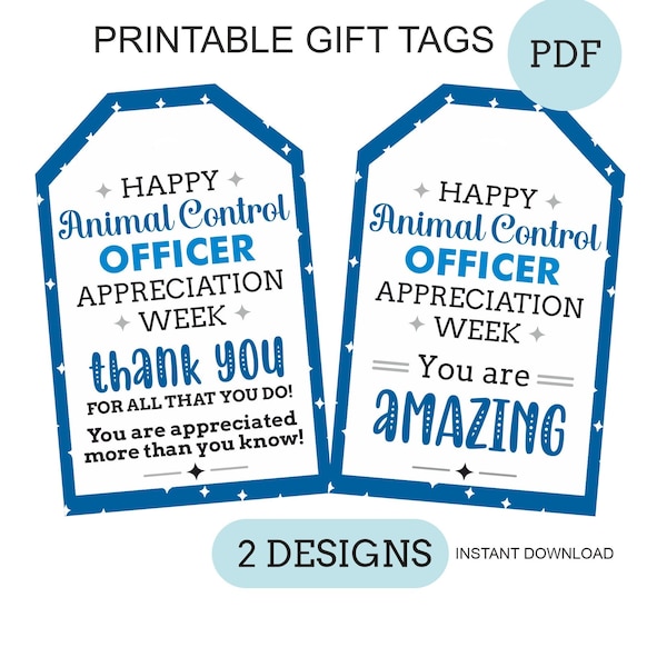 Animal control officer Week gifts tag printable / Animal control officer appreciation week printable tags / ACO gifts / ACO week gift PDF