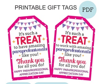 Paraprofessional day treat tags printable / Paraprofessional day gift tag / paraprofessional candy tag / Paraprofessional gift / Para gifts