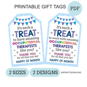 Afdrukbare maandtags ergotherapie / OT-bedankkaartjes maand / OT-tags voor maand / OT-maandcadeaus ergotherapeut-traktatietag
