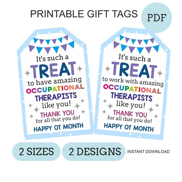 Occupational therapy month tags printable / OT month thank you tags / OT month treat tags / OT month gifts occupational therapist treat tag