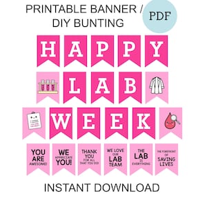 Pink Lab Week banner printable / Lab week 2024 banner / Lab week gifts / Lab week decorations / Lab week decor / Lab appreciation week PDF image 1