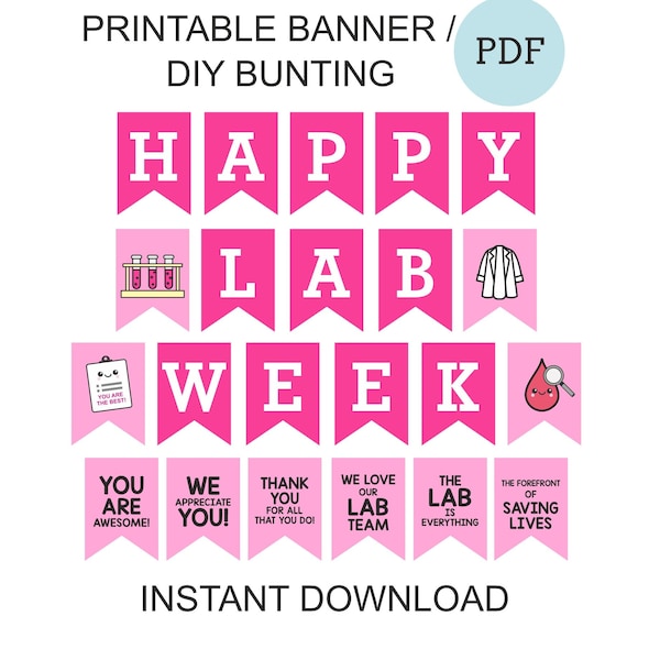 Pink Lab Week banner printable / Lab week 2024 banner / Lab week gifts / Lab week decorations / Lab week decor / Lab appreciation week PDF