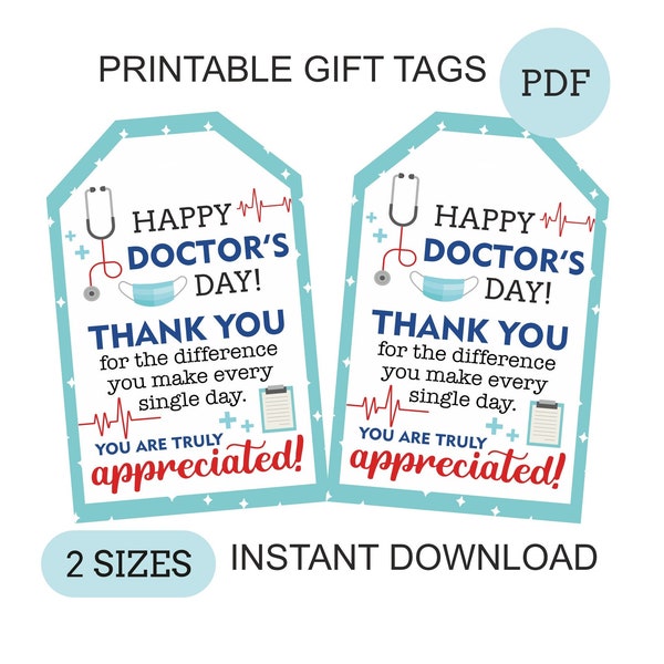 Doctor's day tags printable / Doctor's day appreciation tags / Doctor appreciation tags / Doctor's day thank you tag / Doctor's day gifts