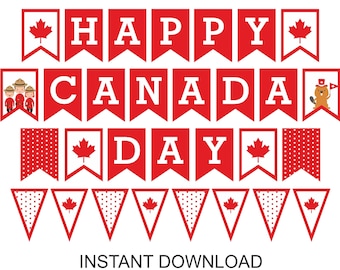 Happy Canada Day banner printable / Canada day garland / Canada day bunting / Canada Day printable banner / Canada day decor printable / PDF
