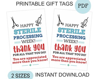 Sterile Processing Week tags printable / Sterile Processing appreciation / Sterile Processing week gift tag / SPD week / SP week / PDF