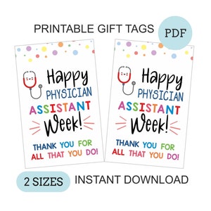 PA Week favor tag printable / Physician Assistant Week tag / Physician Assistants appreciation / PA thank you tag / pa gift tag / PDF