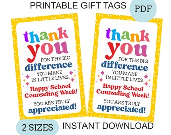 School Counselor Week appreciation tags printable / School Counselor gift tag / School Counseling Week tags  School Counseling thank you tag