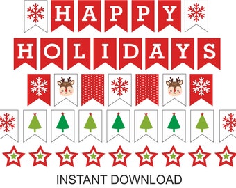 Happy Holidays banner printable / Holiday banner / Happy Holiday banner printable / Holiday bunting / Christmas banner printable / PDF