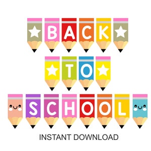 Banner de regreso a la escuela / Guirnalda de regreso a la escuela imprimible / Banner imprimible de regreso a la escuela / Banner de lápiz de regreso a la escuela Banner de la escuela PDF