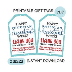 Physician Assistant appreciation tag printable / PA appreciation / PA week appreciation / PA gift tag / pa gifts / physician assistant week