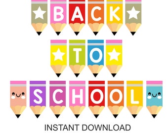 Zurück in die Schule Banner / Zurück in die Schule Girlande zum Selbstdrucken / Zurück in die Schule Banner zum ausdrucken / PDF