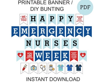 Blue Emergency Nurses Week banner printable / Emergency Nurse Week banner / ER nurse week decor / Emergency nurse gifts  ER nurse banner PDF