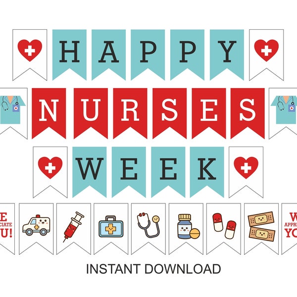 Nurses Week banner Printable / Nurse banner printable / PDF - Colors Red and Blue