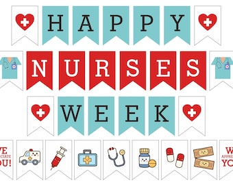 Nurses Week banner Printable / Nurse banner printable / PDF - Colors Red and Blue