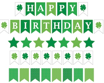 Banner de aniversário para o Dia de São Patrício para imprimir / Banner de aniversário irlandês para imprimir / Banner de feliz aniversário de São Patrício para imprimir / Decoração de aniversário