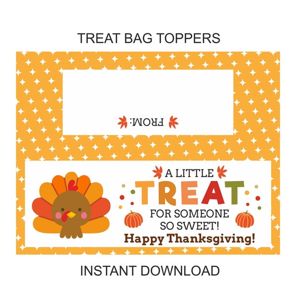 Thanksgiving treat bag topper printable / Thanksgiving bag topper / Thanksgiving treat toppers printable / Thanksgiving candy bag topper PDF