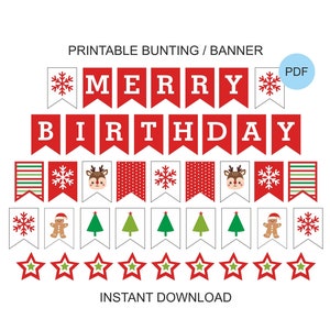Frohes Geburtstag Banner zum Ausdrucken / Weihnachten Geburtstag Banner zum Ausdrucken / Weihnachten Dekoration / PDF