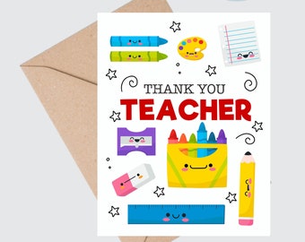 Teacher Thank You Card Printable / Thank You Teacher Card | Etsy