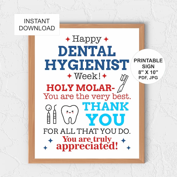 Dental Hygienist week sign printable / Dental Hygienists week poster / Dental Hygienist gift / Dental Hygienists Week thank you poster / PDF