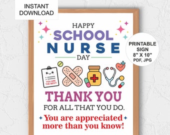 School Nurse Day sign printable / School nurse appreciation day sign / School nurse day gift / School nurse poster / School nurse thank you