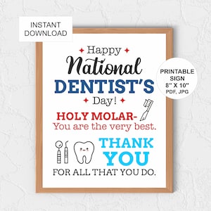Znak na Dzień Dentysty do wydrukowania / Plakat na Dzień Dentysty / Plakat na Dzień Dentysty / Prezent na Dzień Dentysty / Znak z podziękowaniem na Dzień Dentysty / Znak dentysty
