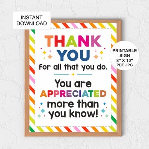 Thank You for All You Do Sign / Appreciation Sign / Thank You Poster ...