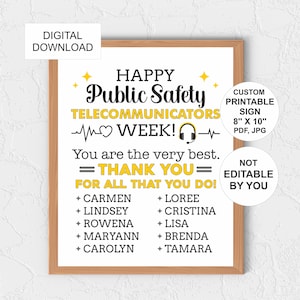 Personalised Telecommunicator Week sign printable / Personalised Public Safety Telecommunicators week sign / thank you sign / PDF / JPG