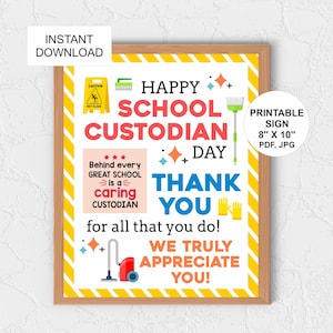School Custodian Day sign printable / School custodian appreciation / School Custodian thank you poster / School custodian day decorations