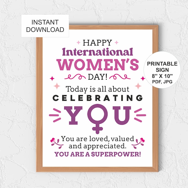 Women's Day Poster printable / Happy International Women's Day poster / Women's Day sign / Women's Day 2024 / Women's day gift / PDF and JPG