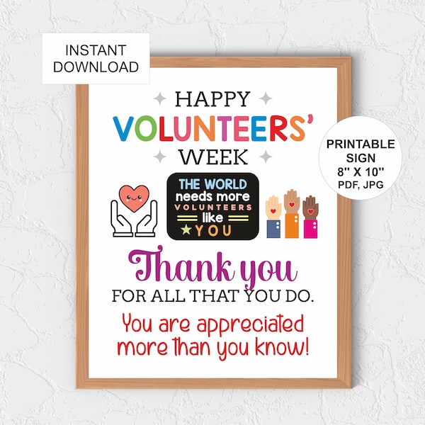 Volunteer week sign printable / Volunteer appreciation week sign / Volunteer thank you sign / Volunteers week poster / Volunteer gifts