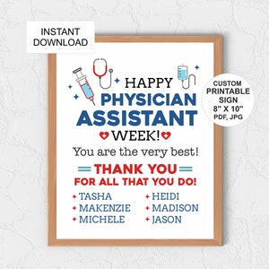 Personalised PA Week appreciation sign printable / Physician Assistant Week poster / Physician assistant thank you sign / PA week decor