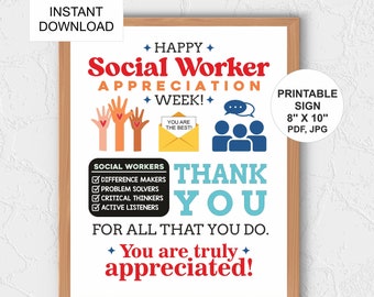 Afdrukbaar weekbord waardering sociaal werker / weekposter sociaal werk / weekbord sociaal werker / bedankbord sociaal werker week pdf