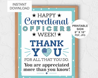 Blue Correctional officers week sign printable / Correctional office week poster / Detention officer week / Correctional officer gifts