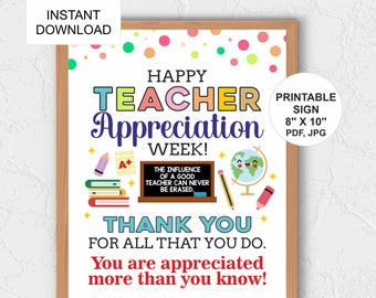 Teacher appreciation sign printable / Teacher appreciation week gifts / Teacher thank you sign / Teacher appreciation week poster / PDF JPG