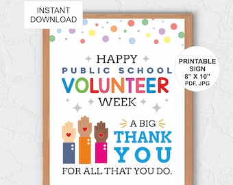 Public School Volunteer Week sign printable / Public School Volunteers Week poster / PDF / JPG
