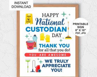 Custodian Day sign printable / Custodian appreciation sign / Custodian thank you sign / Custodian day gift / Custodial workers appreciation