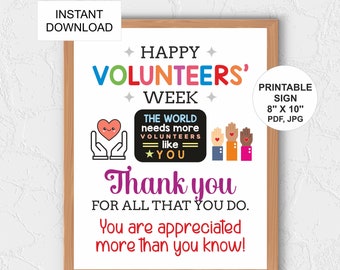 Volunteer week sign printable / Volunteer appreciation week sign / Volunteer thank you sign / Volunteers week poster / Volunteer gifts